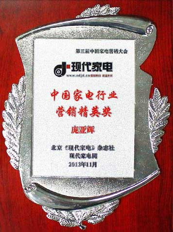 中國(guó)家電行業(yè)營(yíng)銷(xiāo)精英獎(jiǎng)